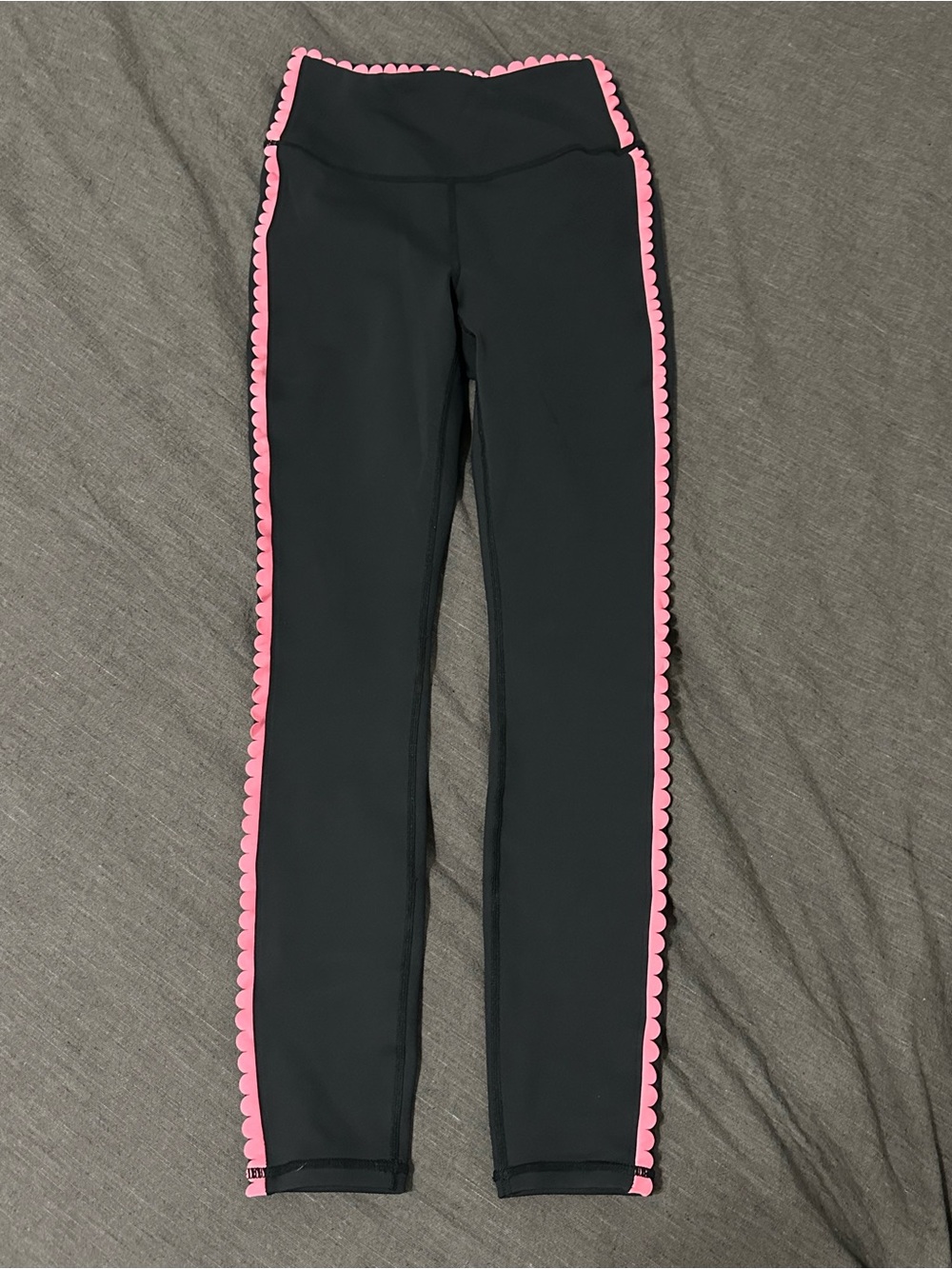 Women’s Black Leggings with Pink Scallop Side Trim